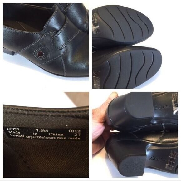 Clarks Womens Ingalls Geneva Black Leather Ankle Bootie Heeled Loafers size 7.5 - Picture 7 of 8